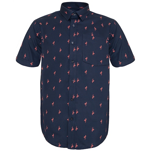 Bigdude Short Sleeve Flamingo Print Shirt Navy
