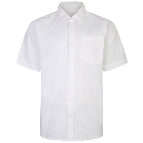 Bigdude Short Sleeve Linen Style Woven Shirt White | BigDude