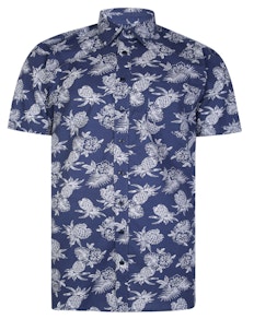 Bigdude Pineapple Print Short Sleeve Shirt Blue Tall