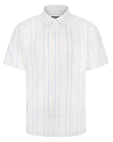 Bigdude Lightweight Short Sleeve Striped Summer Shirt White Tall Fit