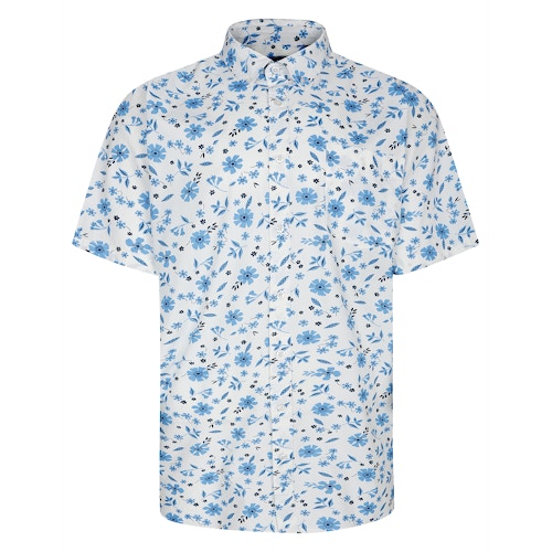 Bigdude Button Down Floral Short Sleeve Shirt White Tall