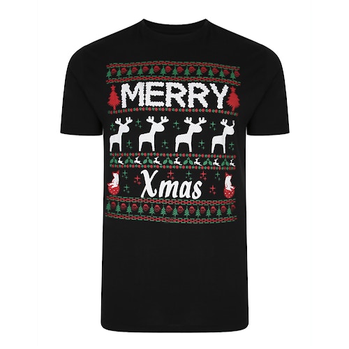 Bigdude Christmas 'Merry Xmas' Print T-Shirt Black