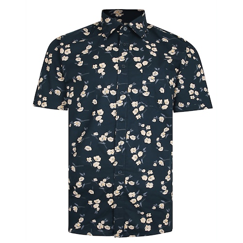 Bigdude Flower Print Short Sleeve Shirt Black Tall