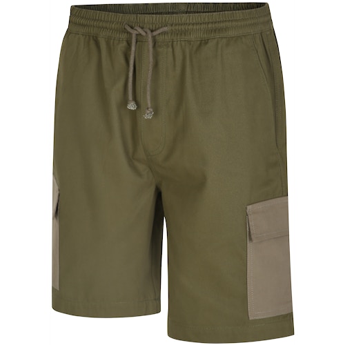 Bigdude Elasticated Waist Contrast Pocket Cargo Shorts Khaki