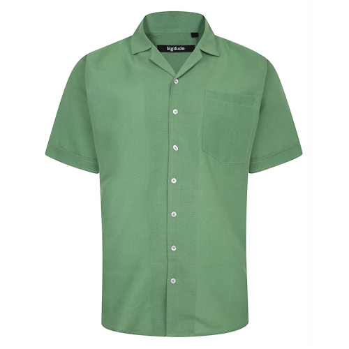 Bigdude Light Linen Touch Short Sleeve Shirt Green Tall