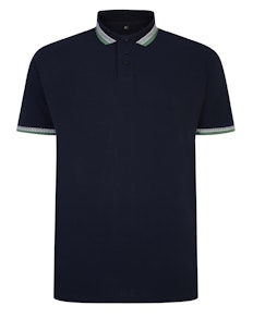 Bigdude Jacquard Kontrast-Piqué-Poloshirt Marineblau