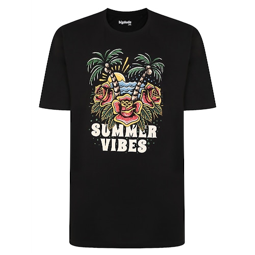 Bigdude 'Summer Vibes' Printed T-Shirt Black Tall
