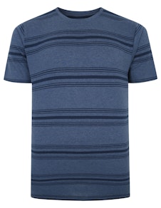 Bigdude – Gestreiftes T-Shirt aus reiner Baumwolle in dunklem Denim in großen Größen