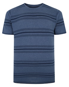 Bigdude – Gestreiftes T-Shirt aus reiner Baumwolle in dunklem Denim in großen Größen