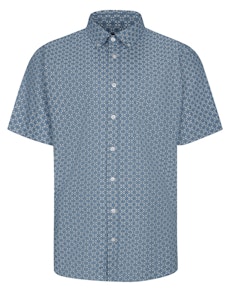 Bigdude Button Down Print Short Sleeve Shirt Blue