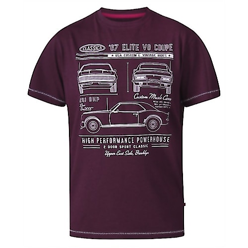 D555 Brady Classic Cars Print T-Shirt Weinrot