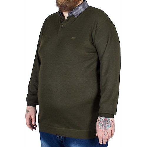 D555 Pullover Bennet mit Hemdkragen Khaki