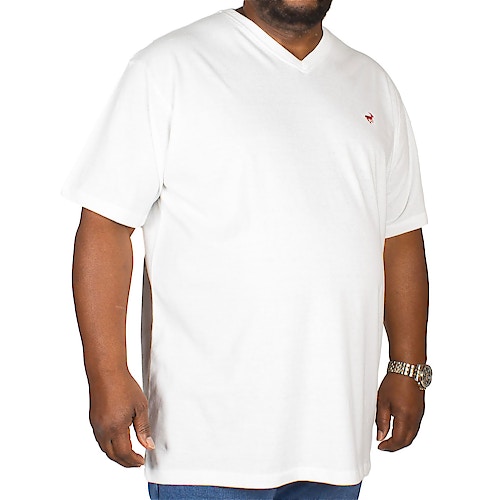 Bigdudde Signature T-Shirt mit V-Ausschnitt Weiß Tall Fit 