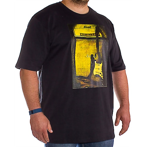 Bigdude Gitarrendruck T-Shirt Schwarz - Tall Fit 