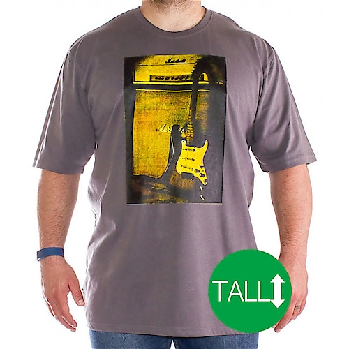 Bigdude Gitarrendruck T-Shirt Grau - Tall Collection