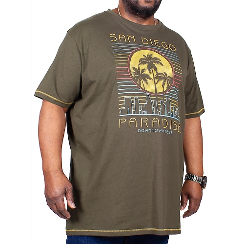D555 San Diego Paradise Print T-Shirt Khaki
