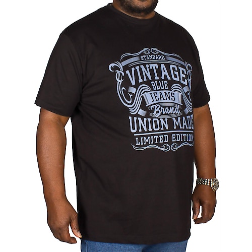 Espionage T-Shirt mit Vintage Jeans Print Schwarz