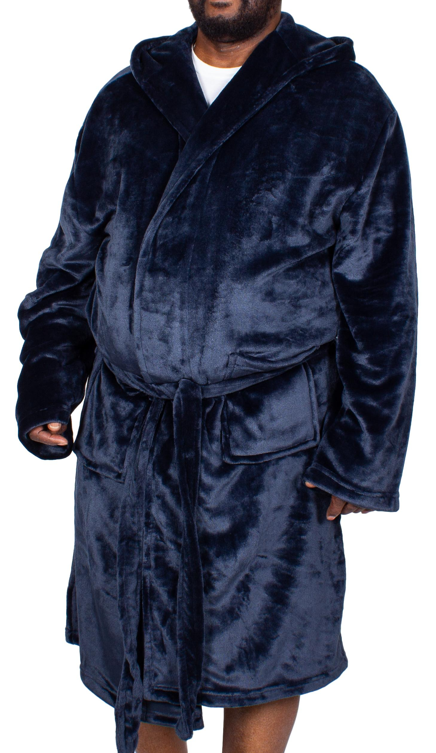 Mens Lightweight Polyester Cotton Dressing Gown Robe Navy Blue Big Size 3XL-8XL 
