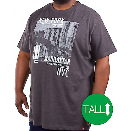 D555 Wesley New York Print T-Shirt Anthrazit - Tall Collection 