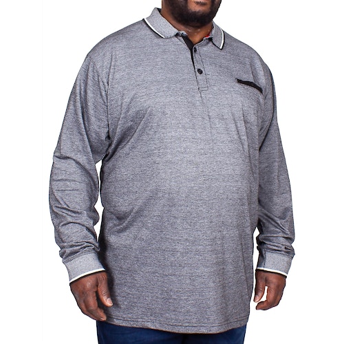 D555 Brockville Long Sleeve Jacquard Polo Shirt Grey Melange