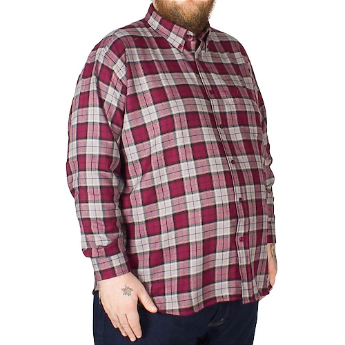 Cotton Valley Long Sleeve Brushed Check Shirt Wine/Grey