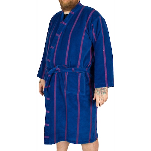 Espionage Towelling Stripe Dressing Gown Royal Blue