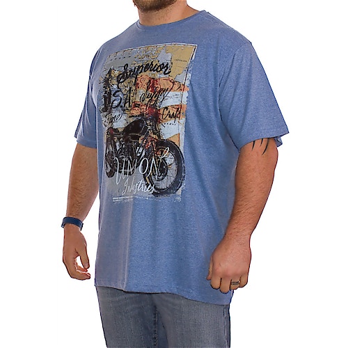 Espionage Blue Motorcycle Print T-Shirt