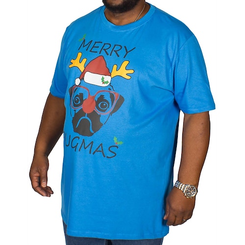 D555 T-Shirt Mops Weihnachtsprint Blau