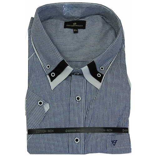 Cotton Valley Triple Collar Stripe Short Sleeve Shirt