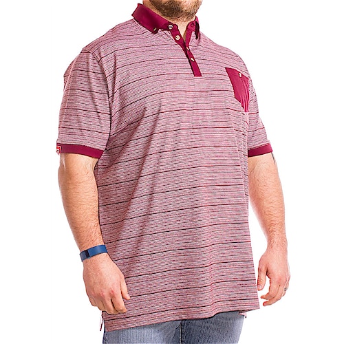 D555 Atwater Button Down Striped Burgundy Polo Shirt