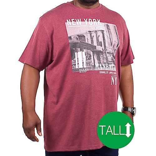 D555 Wesley New York Print T-Shirt Burgundy Tall