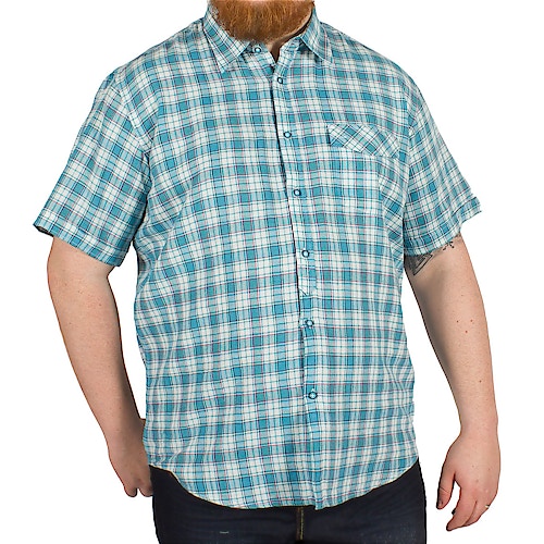KAM Jeans Short Sleeve Check Shirt Turquoise