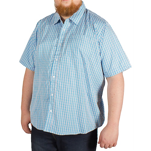 Pierre Roche Short Sleeved Pale Blue Check Shirt