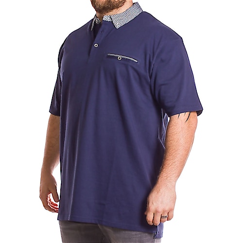 KAM Navy Jersey Polo Shirt with Contrast Collar