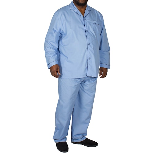 Langarmschlafanzug mit Hose Mittelblau