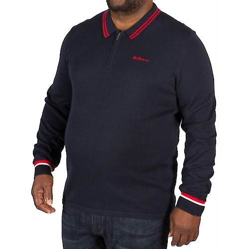 Ben Sherman Long Sleeve Knitted Polo Shirt Navy