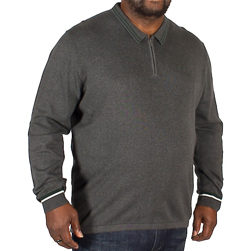 Ben Sherman Long Sleeve Knitted Polo Shirt Dark Grey