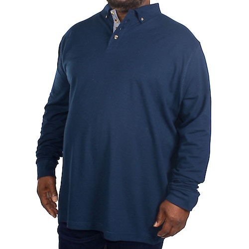 D555 Long Sleeve Pique Polo Shirt Navy