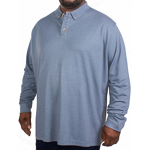 D555 Long Sleeve Pique Polo Shirt Blue