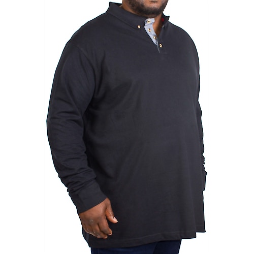 D555 Long Sleeve Pique Polo Shirt Black