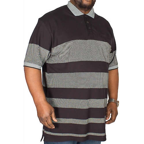 KAM Stripe and Dot Polo Shirt Black