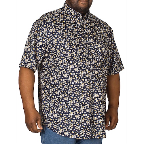 Espionage Floral Print Short Sleeve Shirt Navy