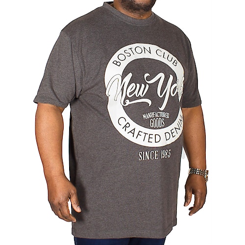 KAM Boston New York Print T-Shirt Charcoal