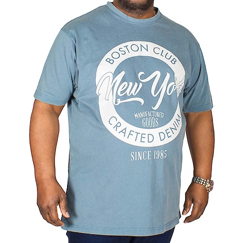 KAM T-Shirt mit Boston New York Print Denim Blau 