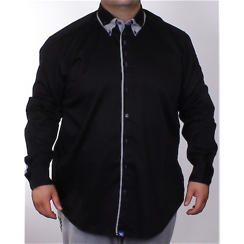 D555 Black Long Sleeve Cut Away Collar Shirt