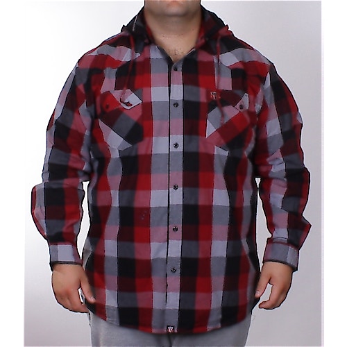 D555 Red Long Sleeve Detachable Hood Check Shirt