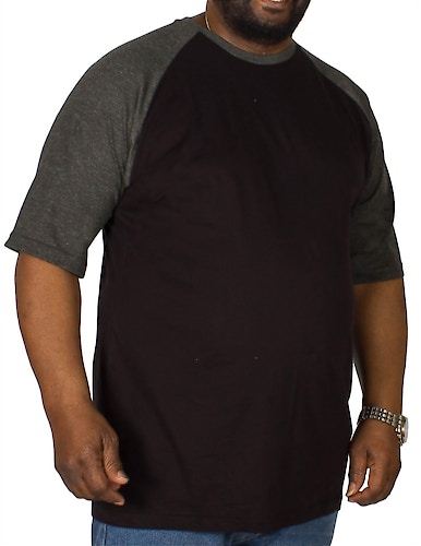 Bigdude Contrast Raglan Sleeve T-Shirt Black/Charcoal