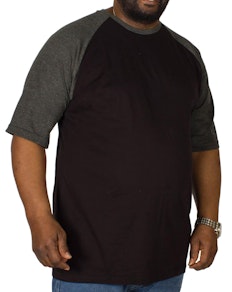 Bigdude Contrast Raglan Sleeve T-Shirt Black/Charcoal