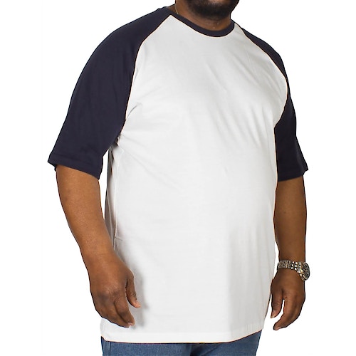 Bigdude T-Shirt mit Raglanärmeln Weiß/Marineblau Tall Fit 