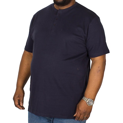 Bigdude T-Shirt mit Knopfleiste Marineblau Tall Fit 